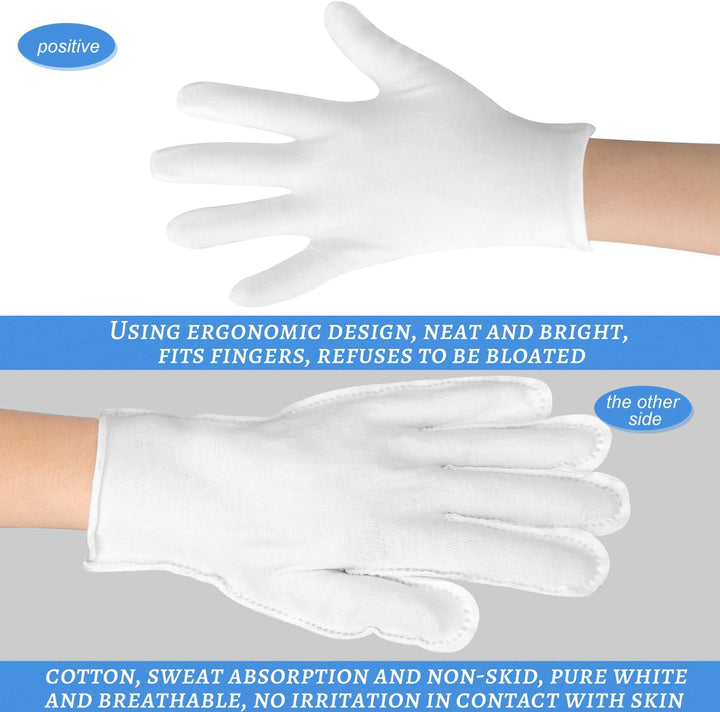 30 Pcs White Cotton Gloves for Dry Hands Moisturizing Eczema Overnight, Men and Women Stretchable Cloth White Gloves for Coin Jewelry Silver Inspection Halloween