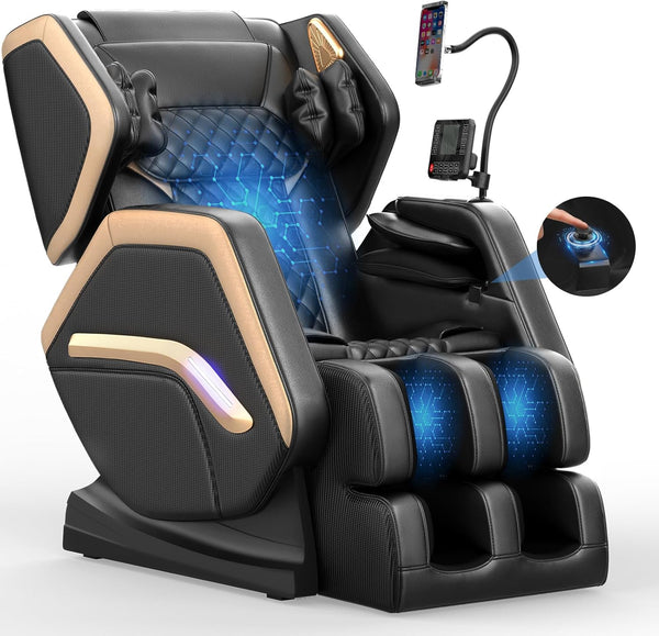 Massage Chair Full Body, Zero Gravity Massage Chair 2025 for Back Fatigue with 10 Fixed Rollers, Airbags, Phone Controller, Heating, Bluetooth Speaker, Nightlights for Living Room, Bedroom