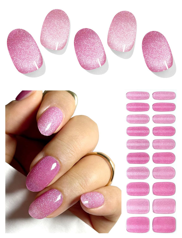 Semi Cured Gel Nail Strips (Deep Plum Cat Eye), Dark Purple, 20 Pcs Gel Nail Wraps, Stickers, UV Light Required, Salon Quality, Long Lasting