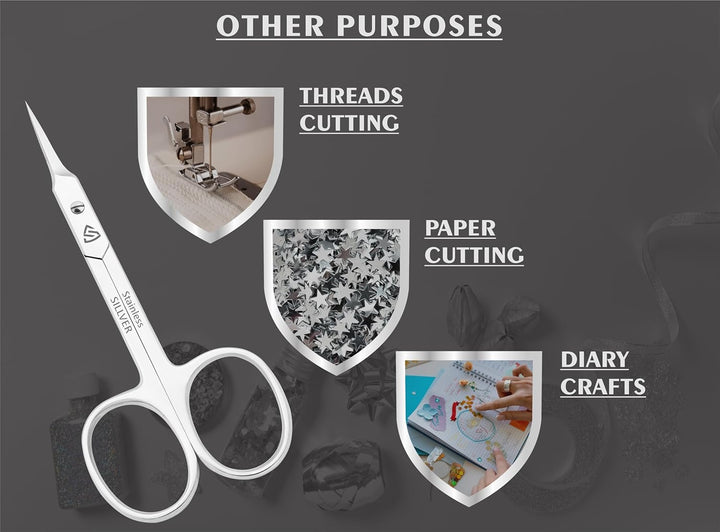 Cuticle Scissors Curved Blade - Extra Fine Pointed Tip Professional Manicure Grooming Scissors for Cuticles, Beard, Nose Hair, Eyelash, Mustache - Eyebrow Scissors