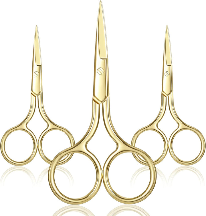 3 Pack Small Nose Scissors Facial Hair Trimming Mini Beauty Stainless Steel Grooming Pointed Scissor for Grooming Eyebrows, Nose, Mustache, Beard