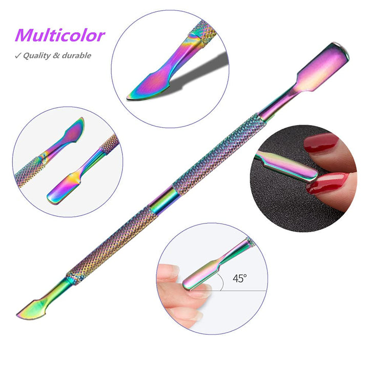 2PCS Cuticle Pusher and Cutter, Stainless Steel Dual Head Cutter and Trimmer Manicure and Pedicure Tool for Fingernails and Toenails