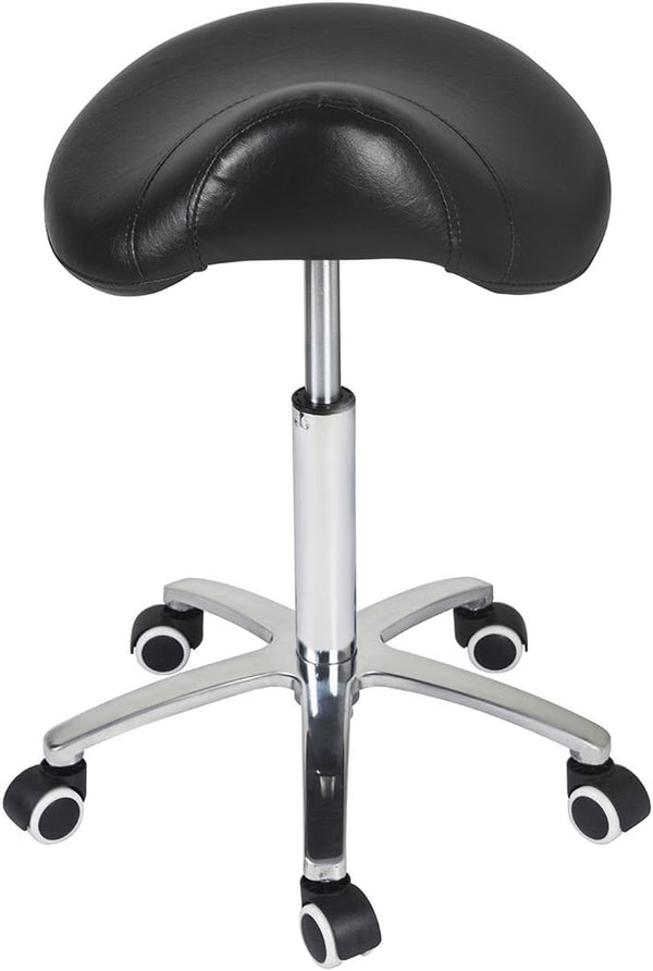 Saddle Stool Rolling Chair for Medical Massage Salon Kitchen Spa Drafting,Adjustable Hydraulic Stool with Wheels (Without Backrest, Black)