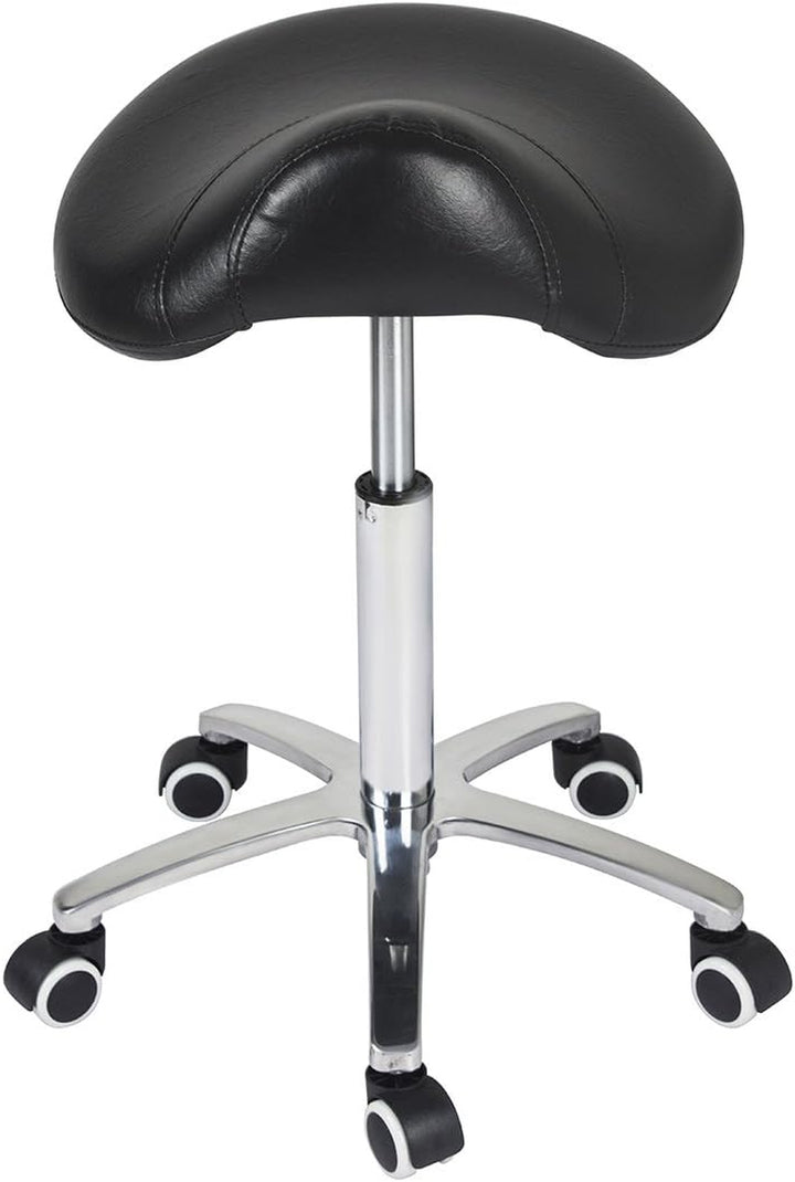 Saddle Stool Rolling Chair for Medical Massage Salon Kitchen Spa Drafting,Adjustable Hydraulic Stool with Wheels (Without Backrest, Black)