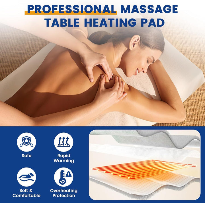 Massage Table Warmer Heating Pad Professional Massage Bed Warmer with 4 Timer, 8 Heat Settings, Overheat Protection for Massage Bed & Spa, Thickened & Soft Fleece, 30" X 71"