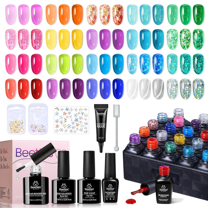 Beetles Gel Nail Polish Kit with U V Light 68 Pcs Emotional Spectrum 35 Colors Gel Polish Nail Kit with Base and Matte&Glossy Top Coat Soak off All Season DIY Set Manicure Tools Gifts for Women
