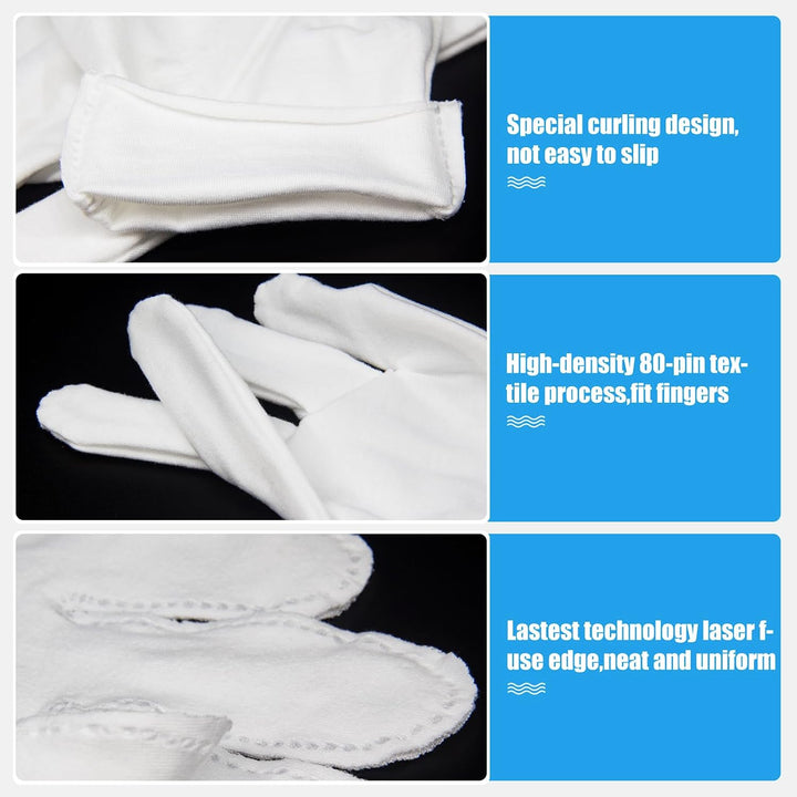 7 Pairs White Cotton Gloves, Breathable Cotton Gloves for Dry Hands Sleeping, Washable Eczema Moisturizing Glove Overnight for Women Men, Halloween Wedding Costume Work Glove for Serving Inspection