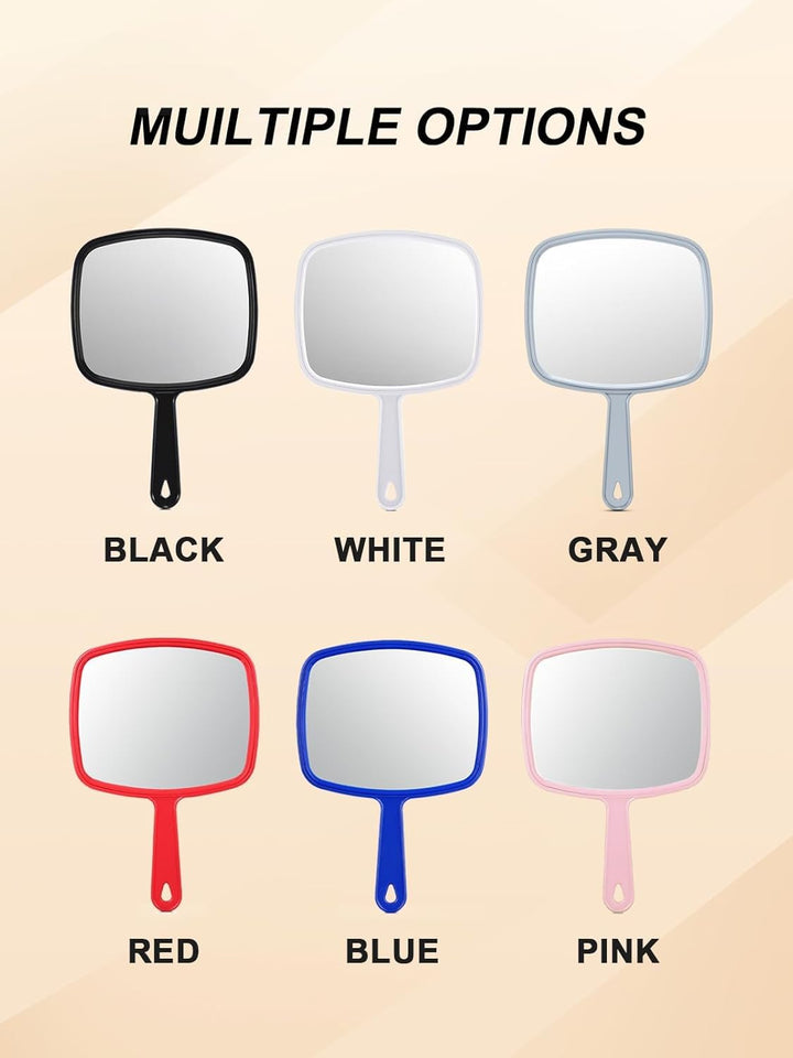 Hand Mirror Salon Barber Hairdressing Handheld Mirror with Handle (Square Pink 7.4 X 10.3 Inches)