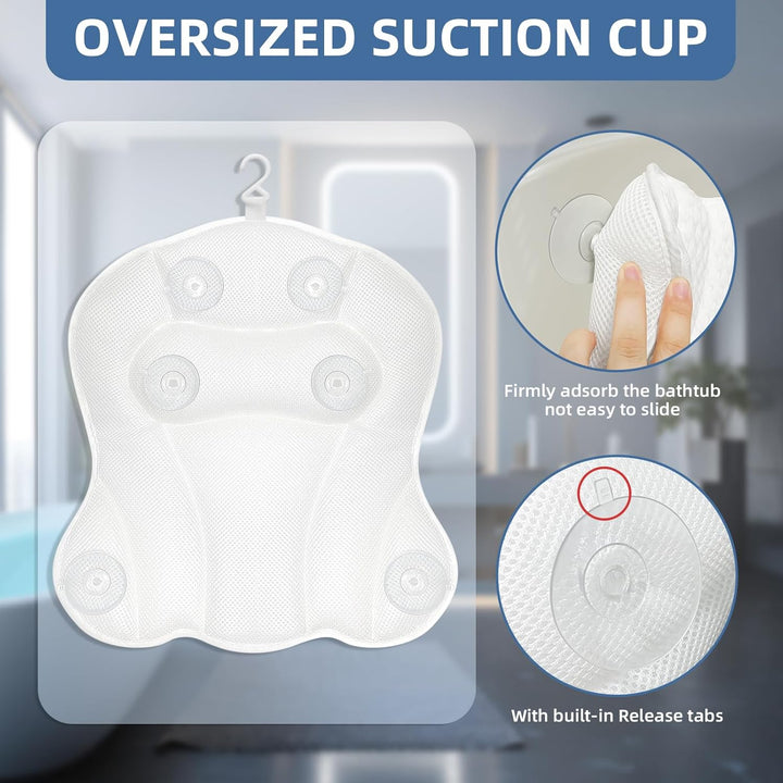 Bath Pillows for Tub,Luxury Bathtub Pillows for Head and Neck Support Bathtub Pillow with 6 Strong Suction Cups Relaxing Bath Accessories Spa Gifts