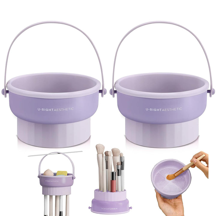 Makeup Brush Cleaner Mat 3 in 1 Silicone Makeup Brush Cleaner Bowl Cosmetic Brushes Cleaning Tool Organizer for Storage and Air Drying（Khkai