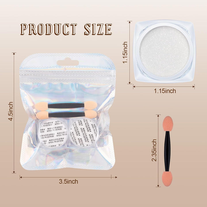 2 Jars Chrome Nail Powder White and Gold Pearl,Iridescent Aurora Powder Metallic Mirror Effect Pigment Pearlescent Mermaid Pearl Glitter Dust Kit (White and Gold)