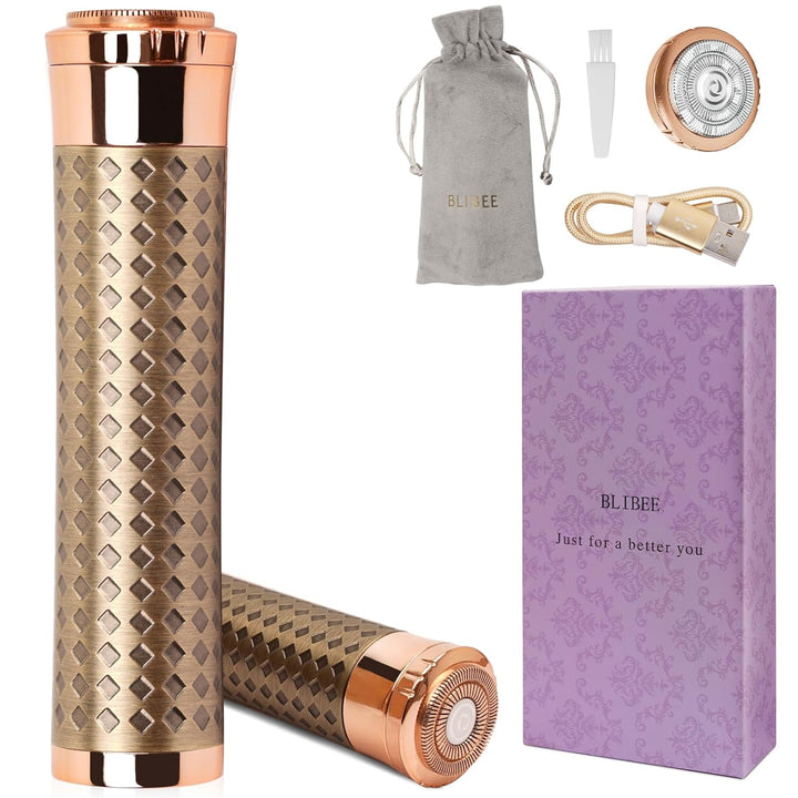 Facial Hair Removal for Women, Rechargeable Hair Removal Device, Painless Face Electric Razor/Shaver for Lip, Arms, Face, Peach Fuzz (Gold)