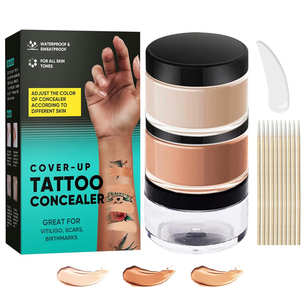 Tattoo Cover up Makeup Waterproof, 2 Color Long Lasting Tattoo Concealer for Body, Covers Scars, Vitiligo, Dark Spots, Waterproof & Sweatproof