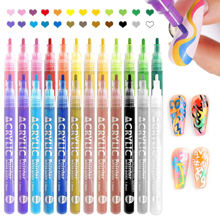 12 Colors Nail Art Pens Set Nail Polish Pens Nail Art Drawing Pen Quick Dry Waterproof Nail Art Painting Pens Kit for Home DIY Nail Art Design