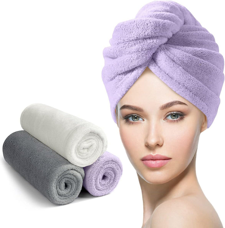 3 Pack Hair Drying Towels, Hair Towel with Button, Super Absorbent Microfiber Hair Towel for Curly Hair, Fast Drying Hair Wraps for Women Girls, Microfiber Towel for Hair