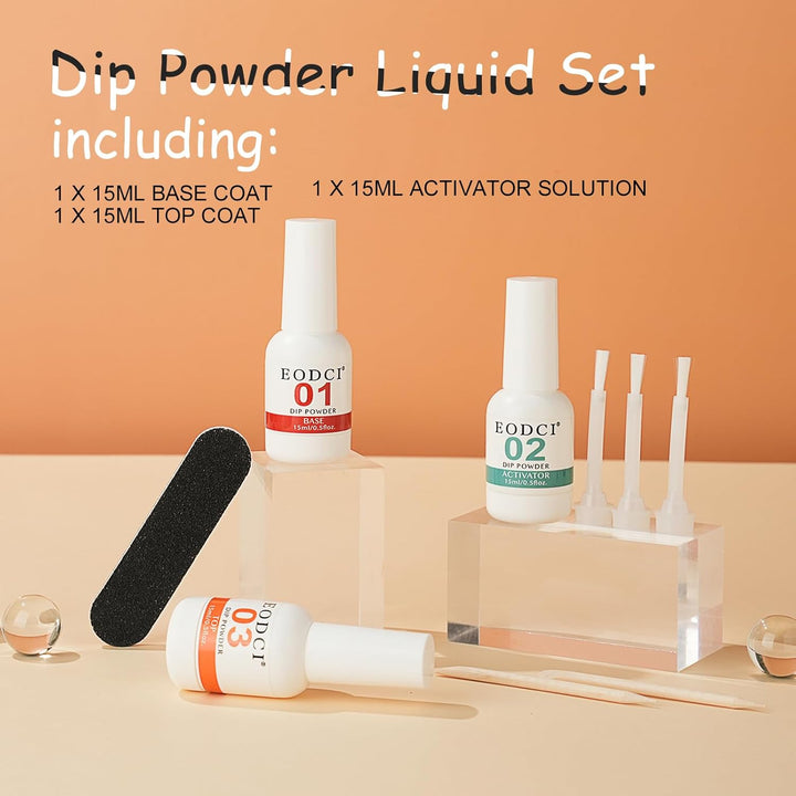 Dip Powder Liquid Set,15Ml Large Capacity Dipping Powder System Essential Set with Base & Top Coat,Dip Activator, No Need Nail Lamp Cured,Good for Nail Salon and Beginners