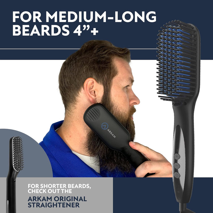 Beard Straightener for Men -Premium Heated Beard Brush Kit W/Anti-Scald Feature, Dual Action Hair Comb and Hard Shell Travel Case for Medium to Long Beards - Costume and Grooming Gifts for Men
