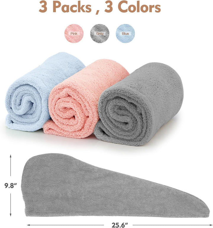 Microfiber Hair Towel for Women: Christmas Stocking Stuffers for Women Teen Girls Kids Drying Wrap Towels for Curly Hair Head Accessories 3 Pacs anti Frizz Mom Gifts