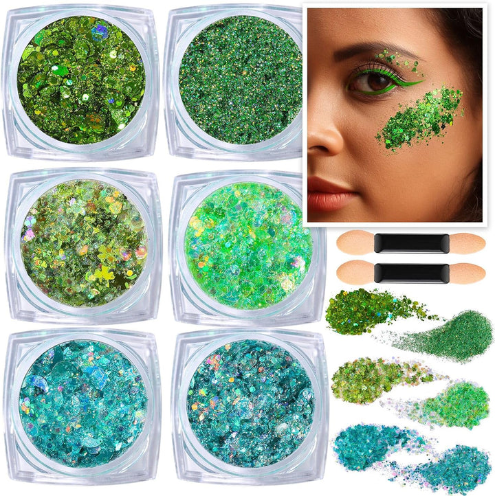 Face Glitter Body Glitter, Clear White Body Glitter Gel, Hair Glitter Gel, 6 Shapes Rave Glitter, Mermaid Sequins Makeup Glitters Face Paint, Chunky Sparkling Glitter Gel for Women