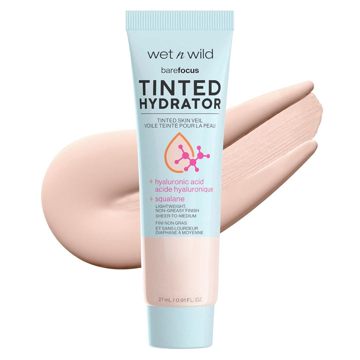 Bare Focus Tinted Hydrator Tinted Skin Veil, Lightweight Buildable Coverage with Hyaluronic Acid & Vegan Squalane, Sheer-To-Medium Coverage, Semi-Matte Finish, Cruelty-Free - Light Medium