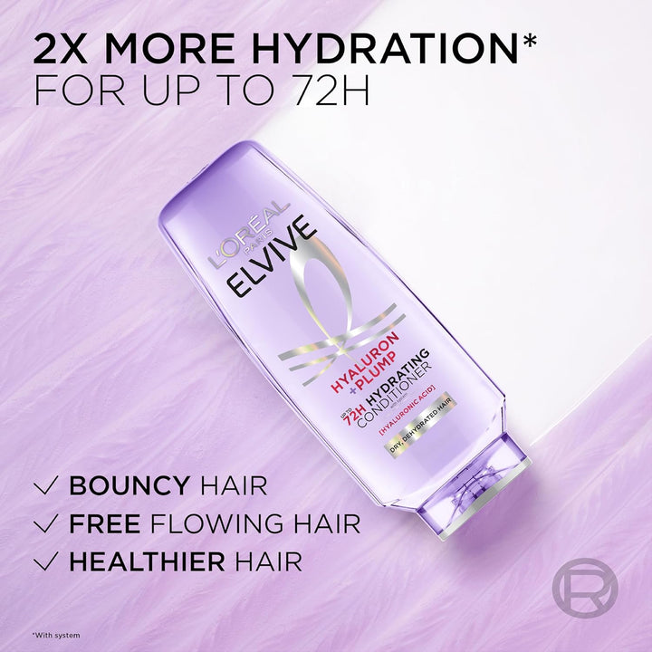 Elvive Hyaluron Plump Hydrating Conditioner for Dehydrated, Dry Hair Infused with Hyaluronic Acid Care Complex, Paraben-Free, 12.6 Fl Oz