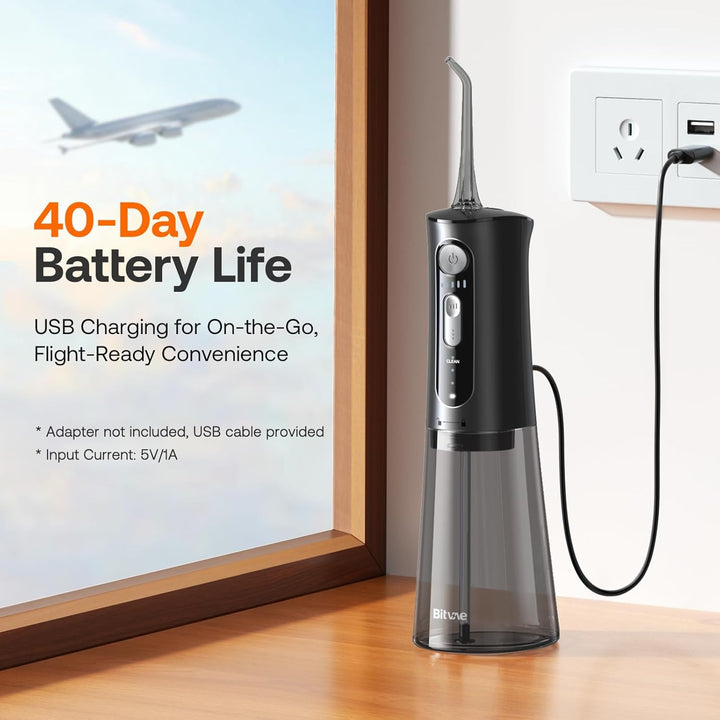 Water Dental Flosser for Teeth, Cordless Water Teeth Cleaner Picks, 3 Modes 5 Intensities, IPX7 Waterproof, Rechargeable Water Dental Picks for Cleaning - Black