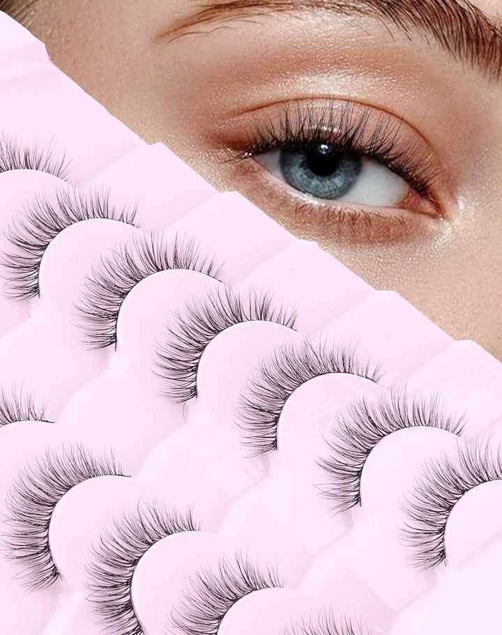 Natural Lashes Wispy Lashes Natural Look False Eyelashes Natural Flared Eyelashes False Eye Lashes Soft Fluffy Lashes 7 Pairs D1 Natural (6-13MM)