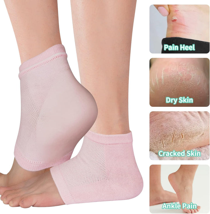 Gel Moisturizing Heel Socks for Dry Cracked Feet Women, 4 Pairs Foot Care Spa Moisture Toeless Socks for Cracked Heel Repair Treatment Overnight (Regular)