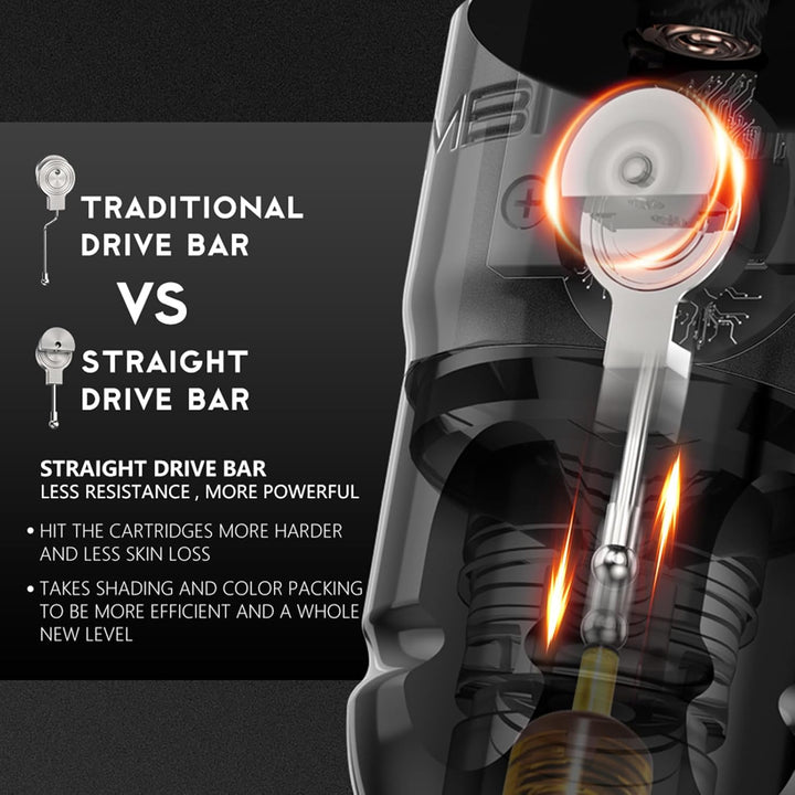 Lutin Rotary Tattoo Machine with Korall Tattoo Power Supply 2200Mah Straight Drive Bar - Wireless Tattoo Machine Short Tattoo Pen with Brushless Motor with RCA Cord for Tattoo Artist