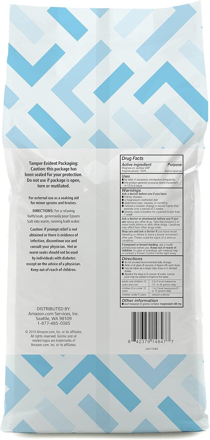 Epsom Salt Soak, Magnesium Sulfate USP, Unscented, 8 Pound (Pack of 3)