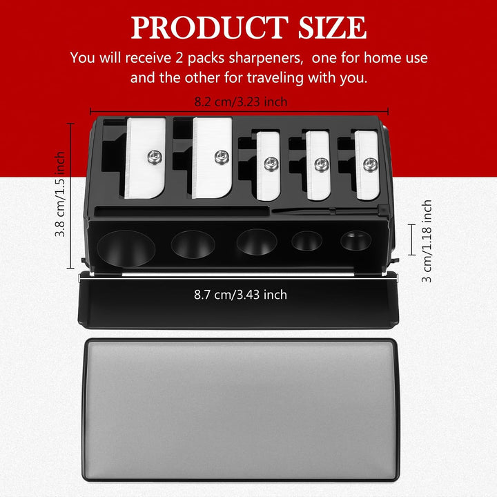 2 Pcs 5 Hole Cosmetic Long Point Manual Pencil Sharpener with Plastic Lid Makeup Eyeliner Pencil Sharpener(Black)
