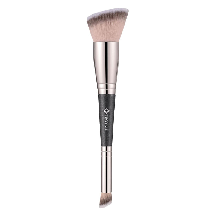 Dual-Ended Foundation under Eye Concealer Brush, Sloped Angled Contour Synthetic Bristles for Liquid Cream Powder