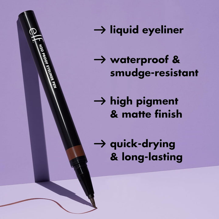 H2O Proof Eyeliner Pen, Felt Tip, Waterproof, Long-Lasting, High-Pigmented Liner for Bold Looks, Vegan & Cruelty-Free, Jet Black. 0.02 Fl Oz