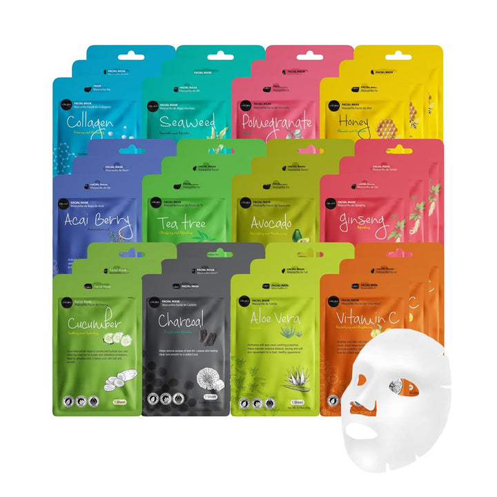 Celavi Essence Facial Sheet Face Mask Variety Set Classic Authentic Korean Moisturizing Skincare (12-Packs)