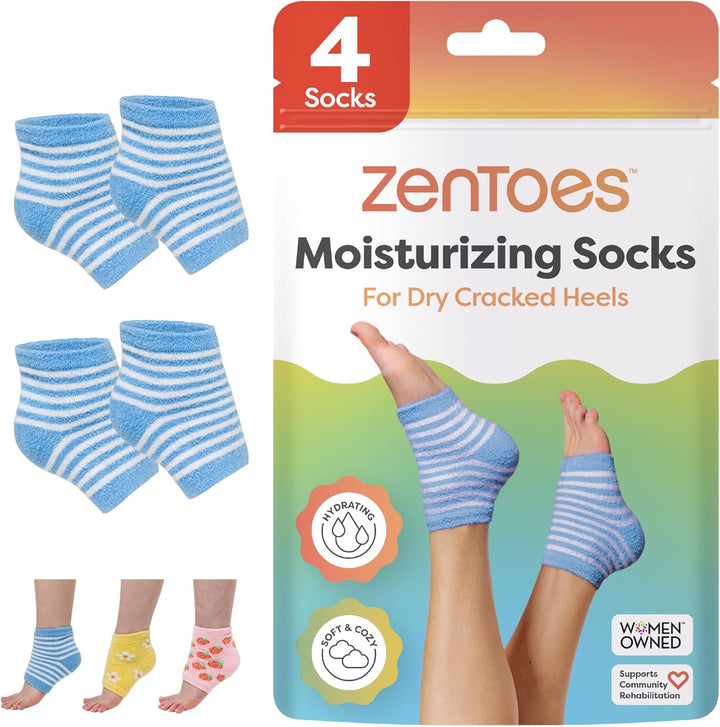 Moisturizing Socks for Cracked Heel Treatment - Vitamin E, Olive Oil and Jojoba Oil Infused Heel Socks to Soften and Hydrate (Fuzzy Blue, Regular)