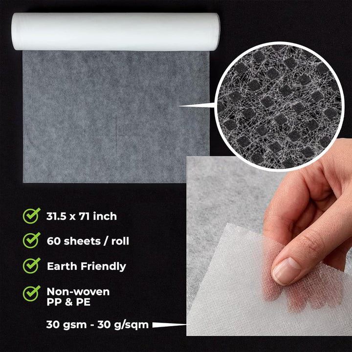 Disposable Massage Bed Cover - 60 Sheets per Roll, Non-Woven Disposable Material - Ideal for Spa, Massage Table, Tattoo, Waxing Table - No Crinkle Table Sheets - 31.5 X 71 Inches (1 Roll)