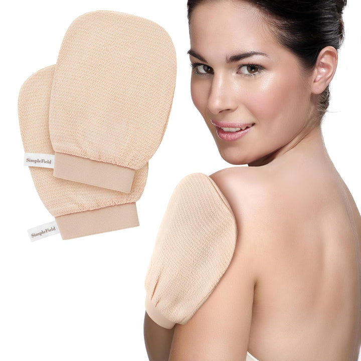 Korean Exfoliating Mitt for Remove Dead Skin. 2 Pack 100% Viscose Kessa Deep Exfoliating Gloves for Body Scrub, Keratosis Pilaris and Self Tanning Removal. Easily Smooth Skin Surface.