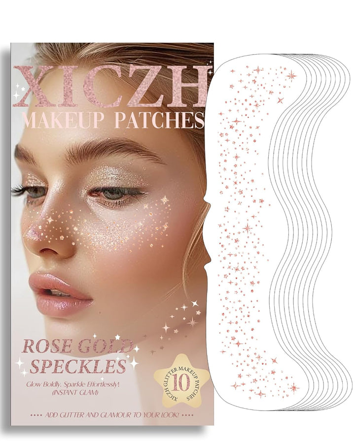 Face Glitter, Gold Temporary Face Tattoos Stickers, Body Face Glitter for Women Girls, Country Concerts Singer Festival Rave Accessories (Gold - 10 Pcs)