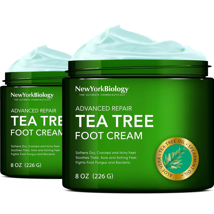 New York Biology Tea Tree Oil Foot Cream for Dry Cracked Feet, Athletes Foot, Nail Fungus, Jock Itch, Ringworm, Cracked Heels and Itchy Skin - Foot Cream - 8 Oz