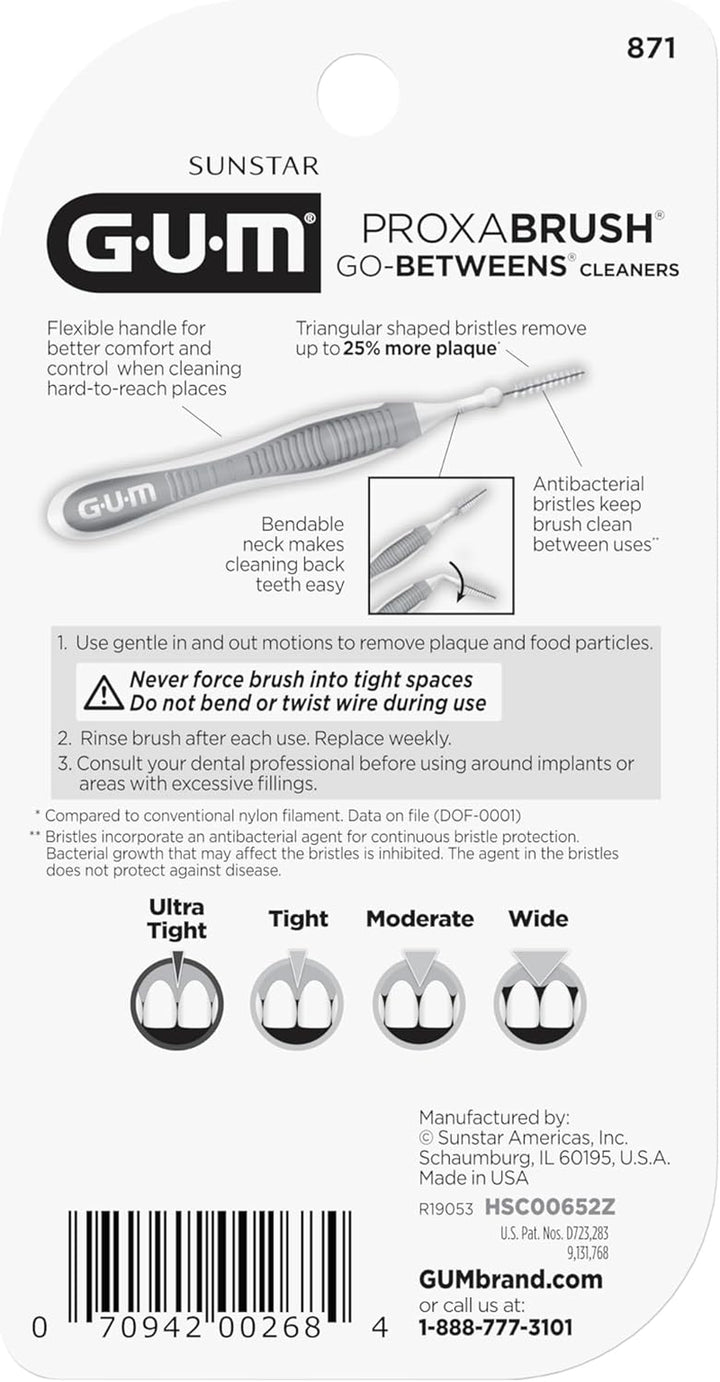 Proxabrush Go-Betweens - Ultra Tight - Interdental Brushes - Soft Bristled Dental Picks for Plaque Removal Health - Safe for Braces & Dental Devices, 10Ct (Pack of 6)