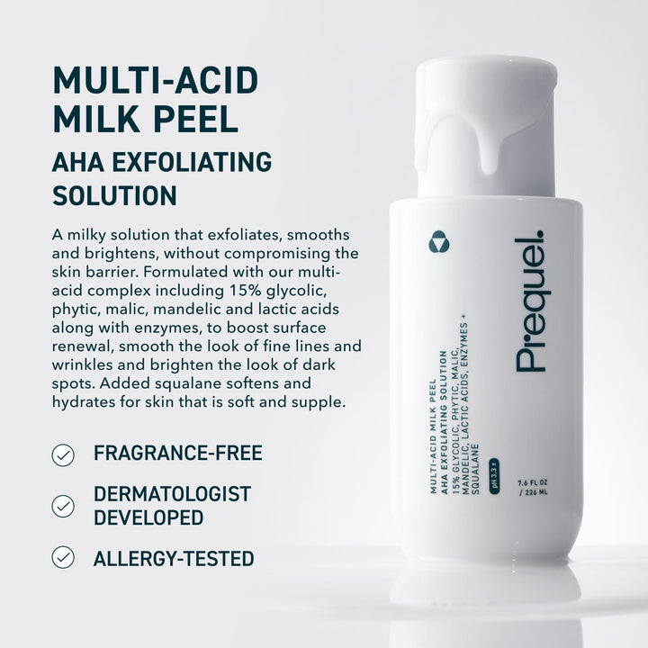 Skin Multi-Acid Milk Peel, Professional Exfoliating Solution. 15% Glycolic Acid Face Peel with Lactic Acid and Enzymes. Hydrating Chemical Exfoliant. Clinical Strength Formula, 7.6Oz Bottle.