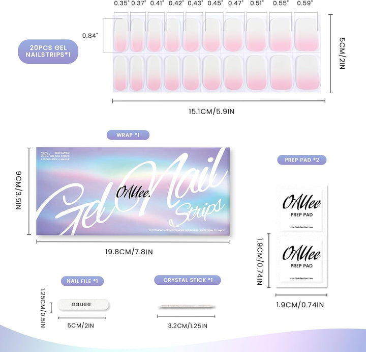 Semi Cured Gel Nail Strips | Gel Nail Stickers with UV Light Required | Salon Quality, Easy Application and Removal（Pink Ombre）
