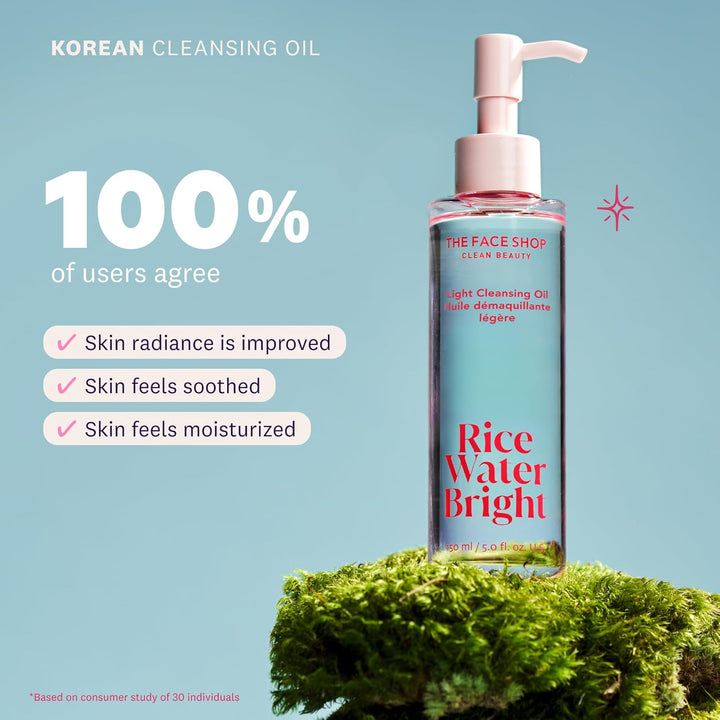 Rice Water Bright Light Facial Cleansing Oil, Daily Makeup Remover, Oil Cleanser, Vegan, Korean Skin Care with Jojoba Oil, Face Pore Cleanser, 150Ml