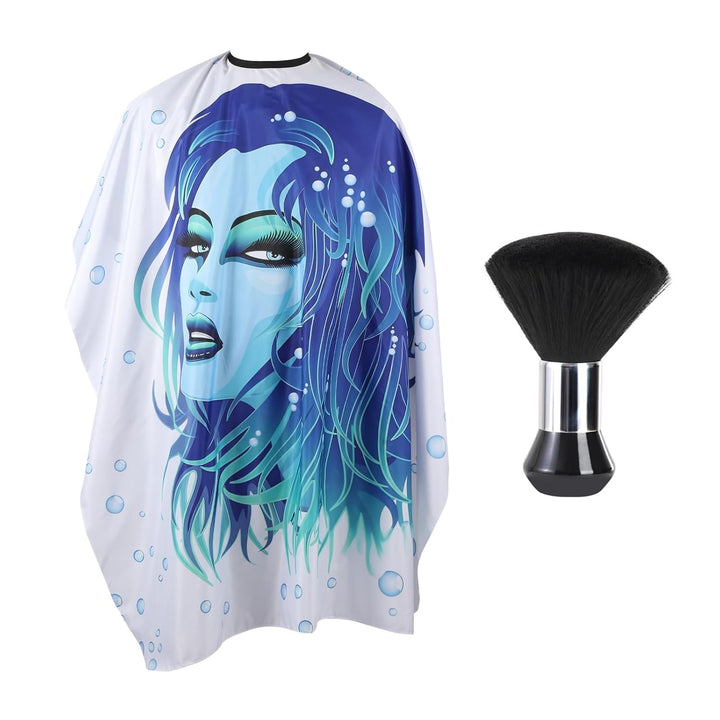 Professional Hair Cutting Cape with Neck Duster Brush, Large Size Salon Barber Cape for Men, Women and Kids(Barber Supplies Pattern)