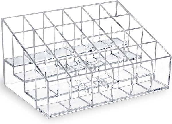 Lipstick Organizer,Small Clear Plastic Compact Lip Gloss Chapstick Perfume Sample Mascara Holder with 24 Slots