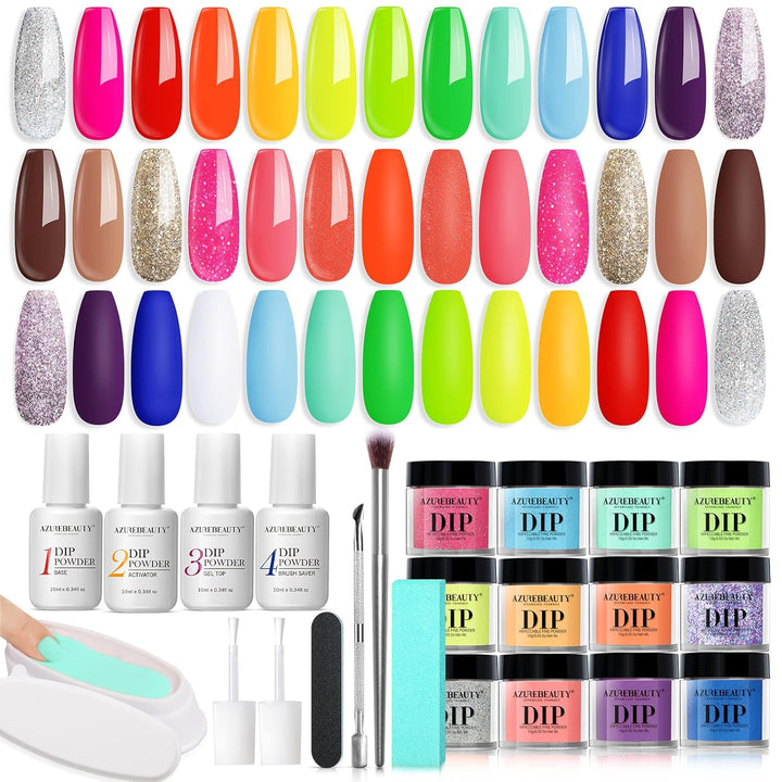 Dip Powder Liquid Set 15Ml/0.5Oz 8 Pcs Dipping Base Activator and Top Coat Brush Saver Nail File Necessary Tools for Dip Kit No Lamp Needed