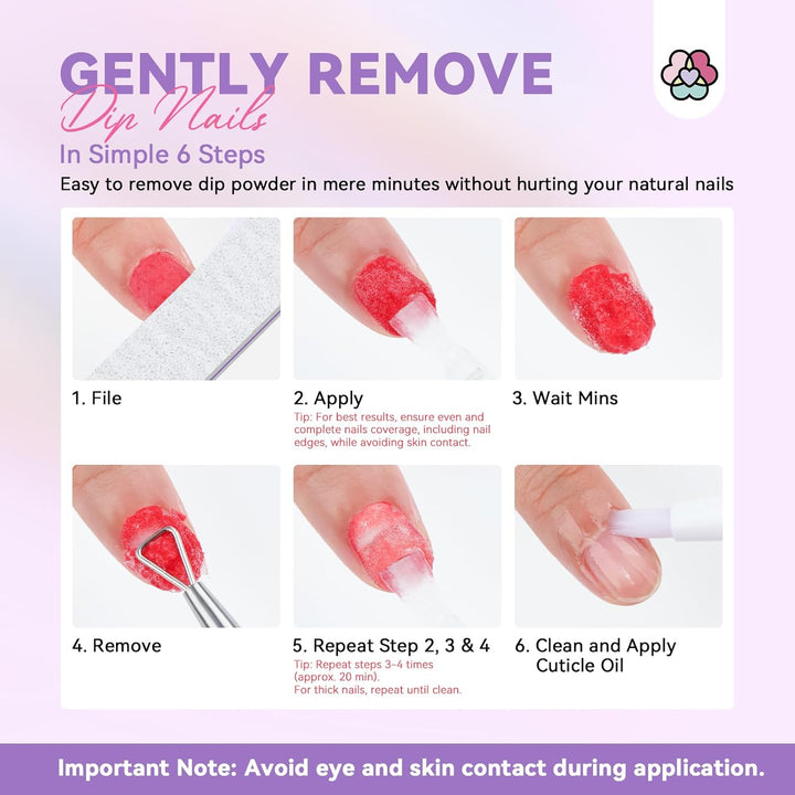 Dip Powder Remover 2 Pcs: Professional Dip Nail Remover Kit Gentle & Safe Remove Dip Nails with Cuticle Oil Nail File Tools No Need Soaking or Wrapping 0.5 Floz Home Use