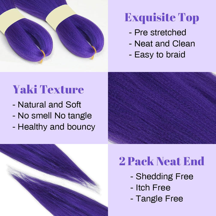 Long Purple Braiding Hair Pre Stretched Synthetic Hair Extensions for Braids,Yaki Texture Purple Hair Extensions for Stage Party Halloween Costume Cosplay 24 Inch