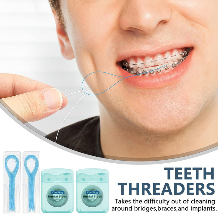 Floss and Floss Threaders Set,Dental Floss Set Deep Clean for Braces, Bridges and Implants,Pfas Free | Mint Flavored,167Ft 2Pack Floss&50Pcs 2Pack Floss Threaders