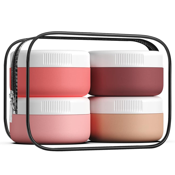 Travel Containers for Toiletries, Silicone Cream Jars Bpa-Free, Leak-Proof 2Oz Travel Size Containers, Portable Size Silicone Jars with Lid for Cosmetic Face Hand Body Cream (4 Pack)